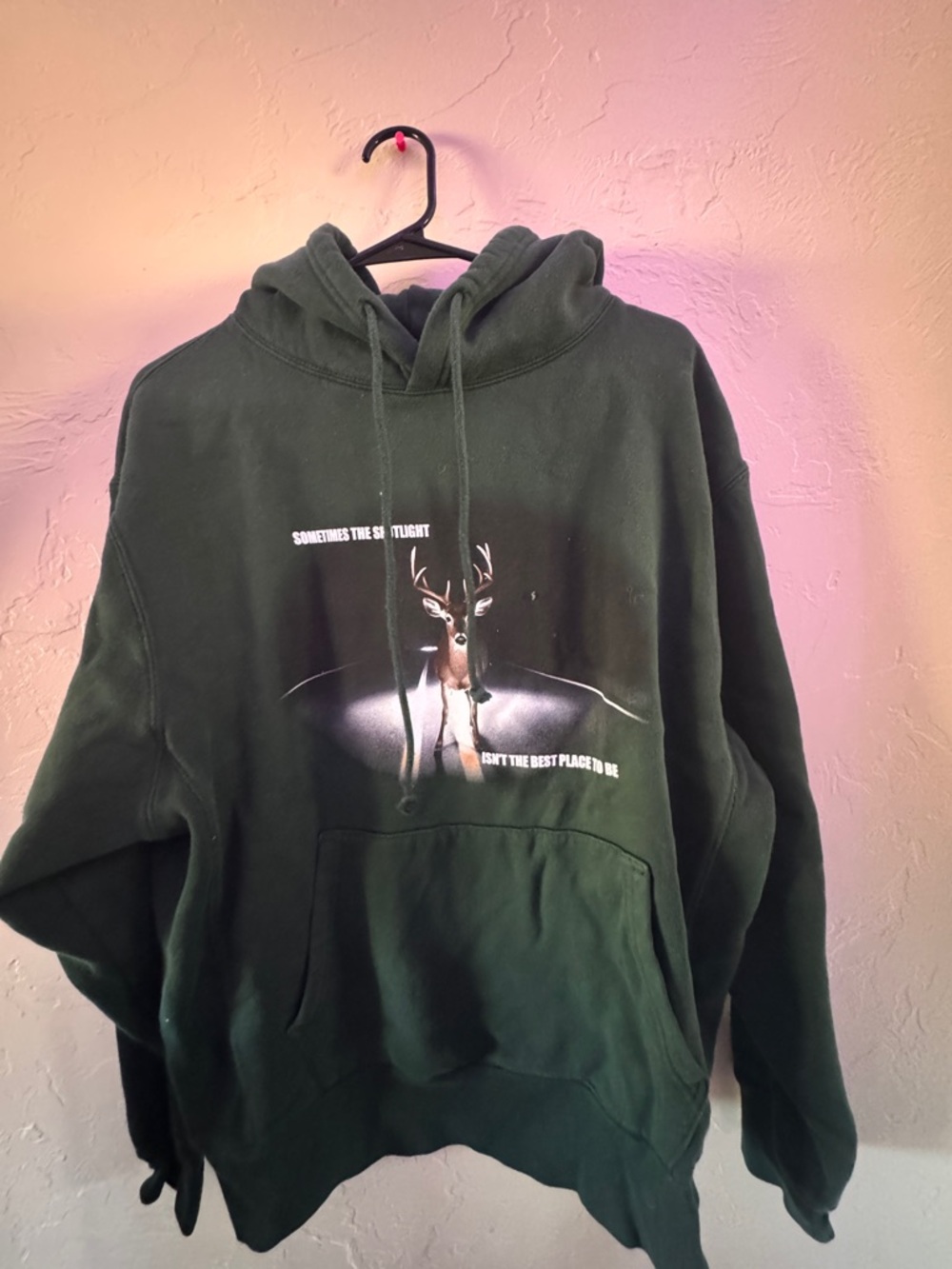 Dark Green Men’s Hoodie with Deer Graphic
